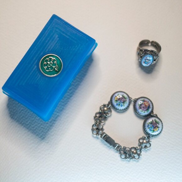 Vintage 1970s USSR Finift Enamel Bracelet + Matching Ring Set • Hand-Painted - Picture 4 of 6